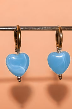 Cœur Azur Boucles d'oreilles Fait main en acier inoxydable doré