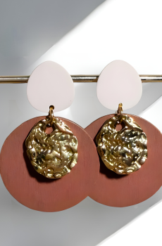 Éclipse maron Boucles d'oreilles Fait main en acier inoxydable doré