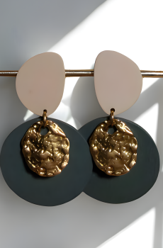 Éclipse verte Boucles d'oreilles Fait main en acier inoxydable doré