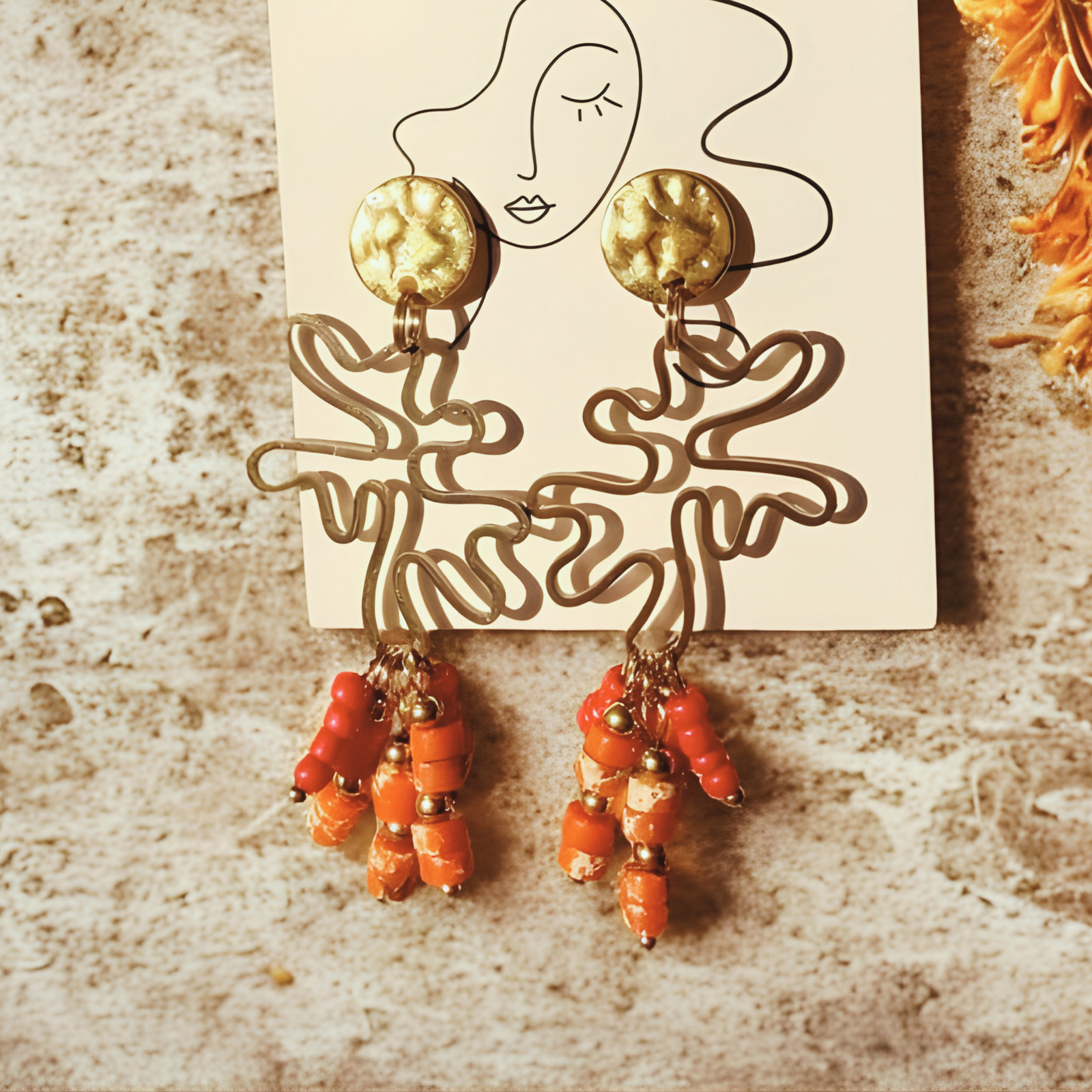 Récif boucles d'oreilles Fait main en acier inoxydable doré