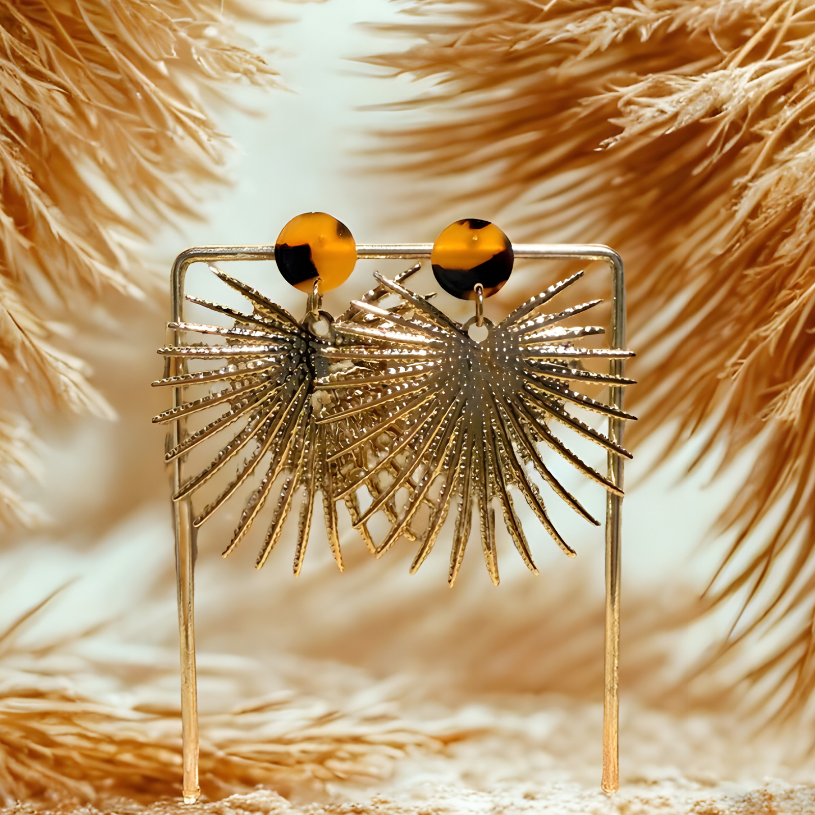 Solaris boucles d'oreilles Fait main en acier inoxydable doré